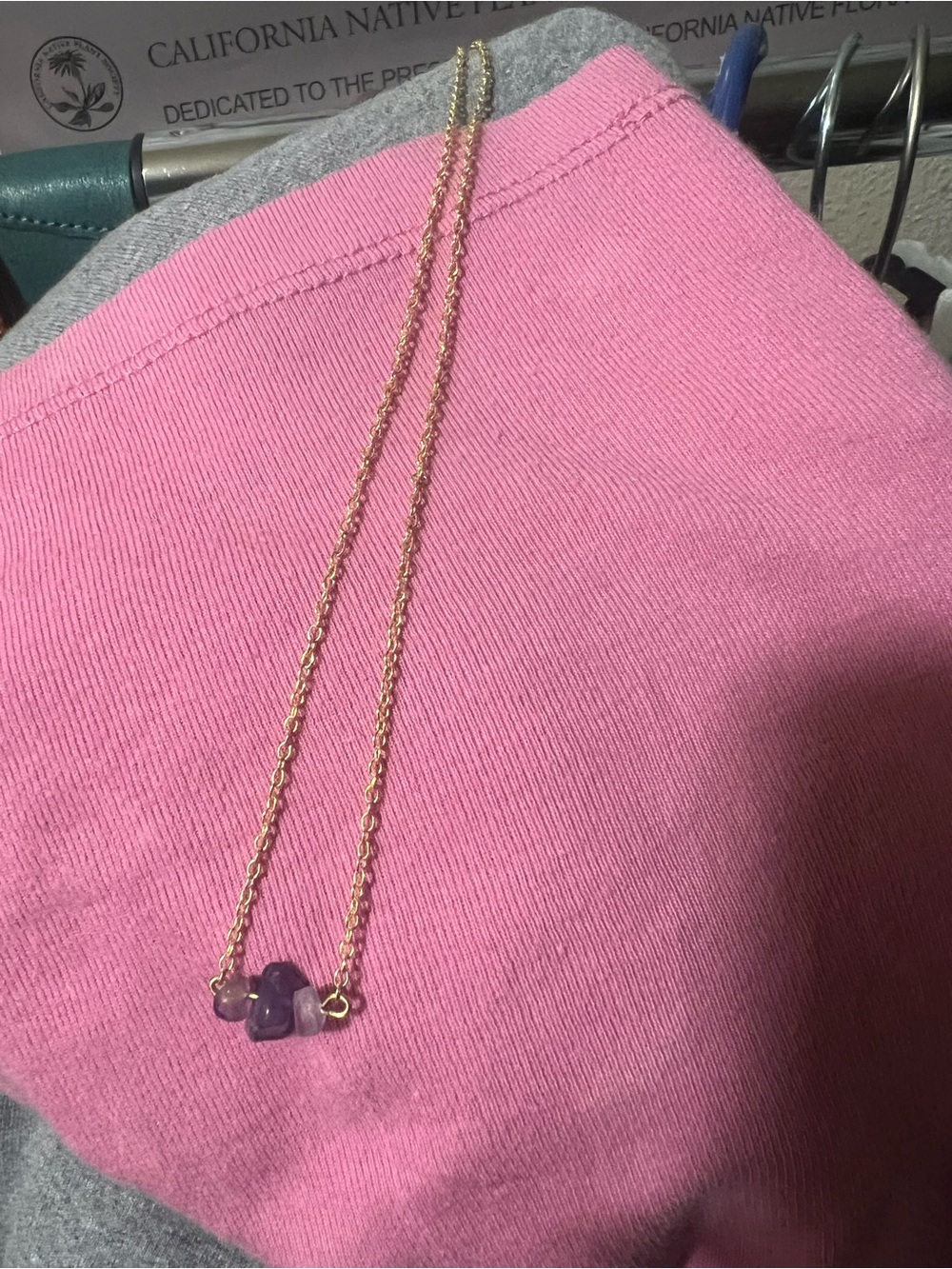 Gold Rope Chain Necklace with Amethyst Bead Cluster - Purple 💜